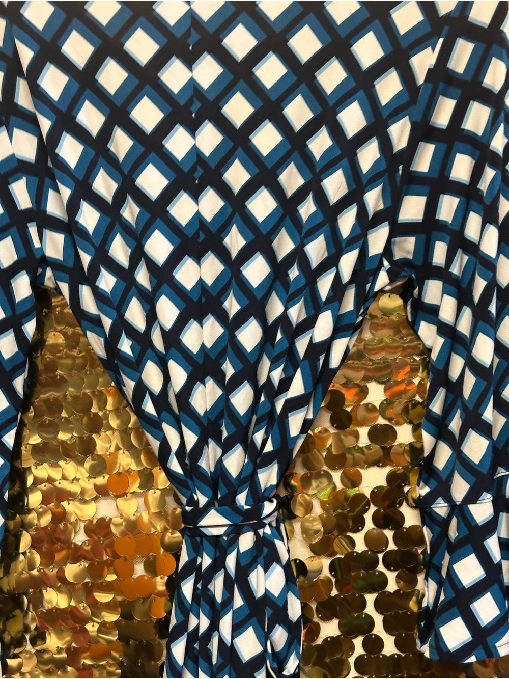 Banana Republic Blue Geometric Print V-Neck Blouse